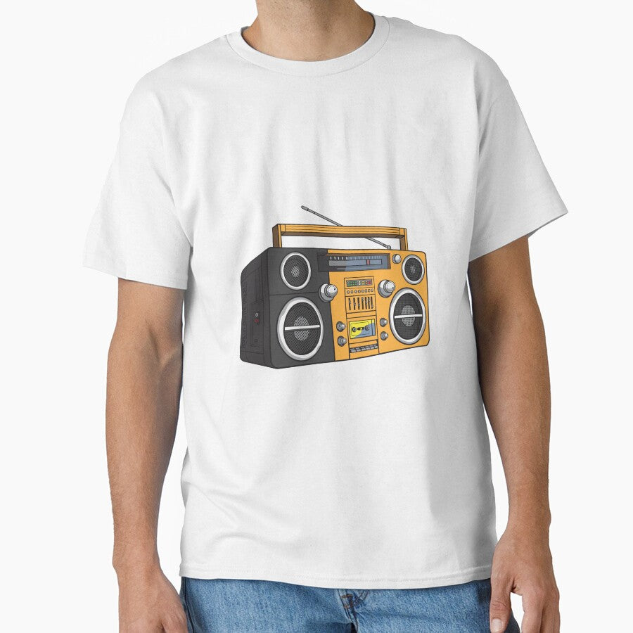 Vintage Boombox Hip Hop Graphic Tee (Yellow Orange + Ship Gray Colorway) – Old School Ghetto Blaster Y2K Streetwear T-Shirt by analogdigitalvz