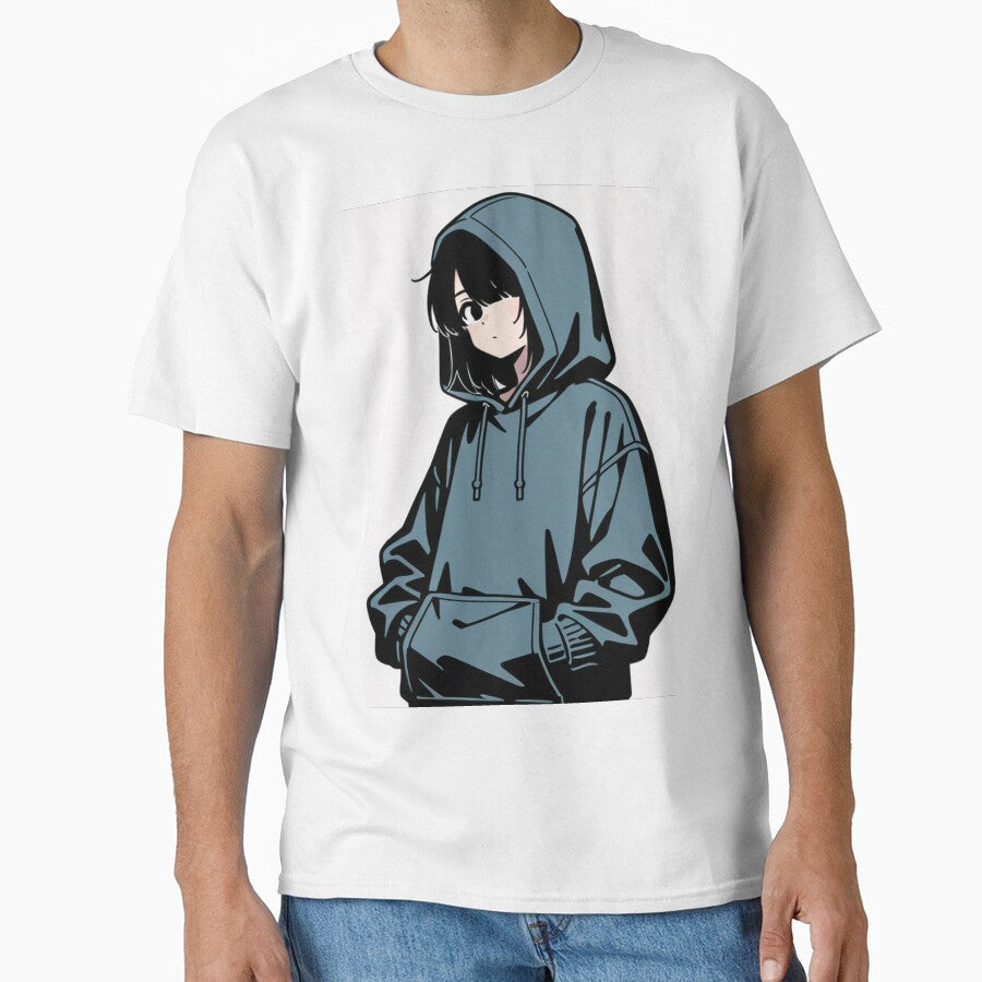 Fashion - Man in Blue Hood Up Streetwear Anime Variant 2 by AnimeShin Unisex , , , Long Sleeve Tee
