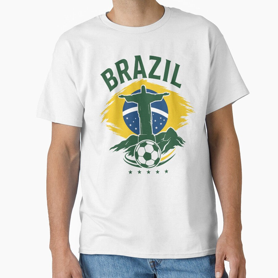 Brazil Team Soccer with Christ the Redeemer | Brazilian Futbol by pixiedustpaint Unisex , , , Long Sleeve Tee