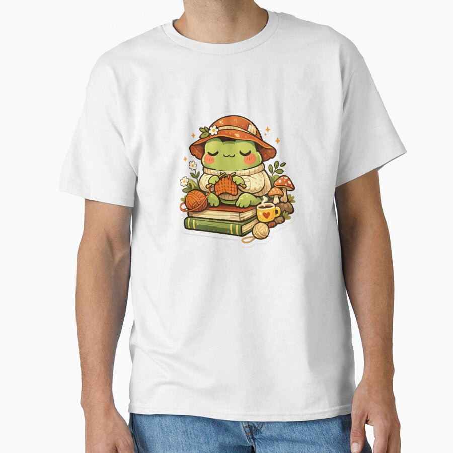 Cozy Knitting Frog Sticker - Cute Cottagecore Kawaii Frog by FluffiPopo