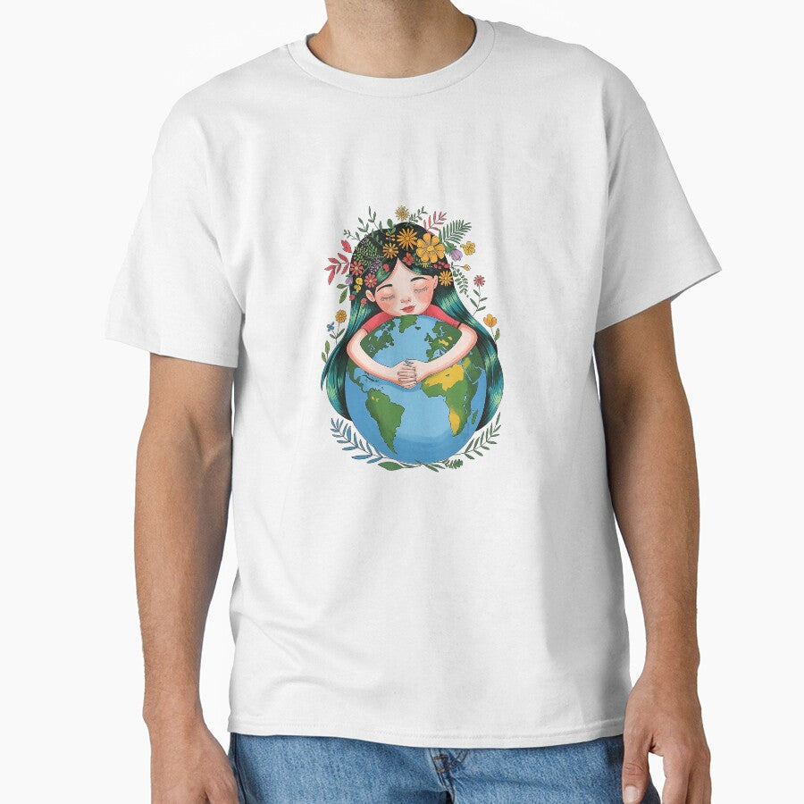 Girl Hugging Earth Nature Love Planet Care Design by zamiokaline