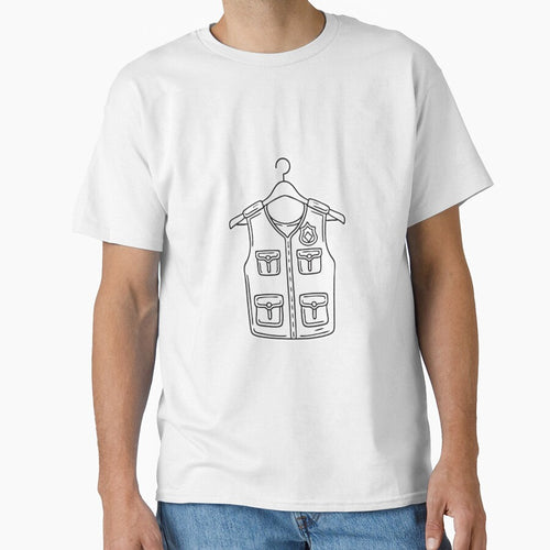 A police safety vest hanging on a wooden hanger by rasagamastore