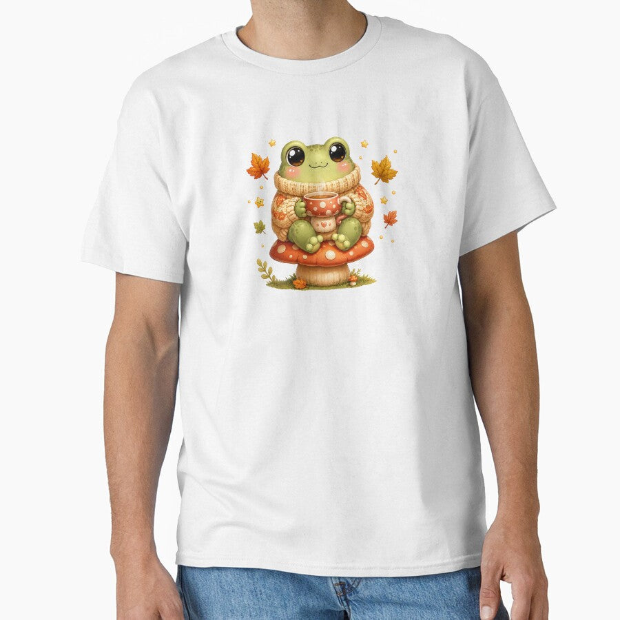 Cozy Autumn Frog with Tea on a Mushroom by cat-and-pigeon