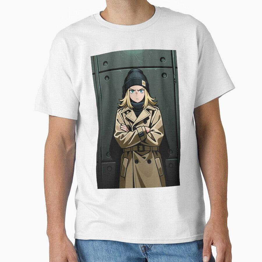 Fashion - Man in Brown Trench Coat Beanie Streetwear Anime Variant 2 by AnimeShin Unisex , , , Long Sleeve Tee