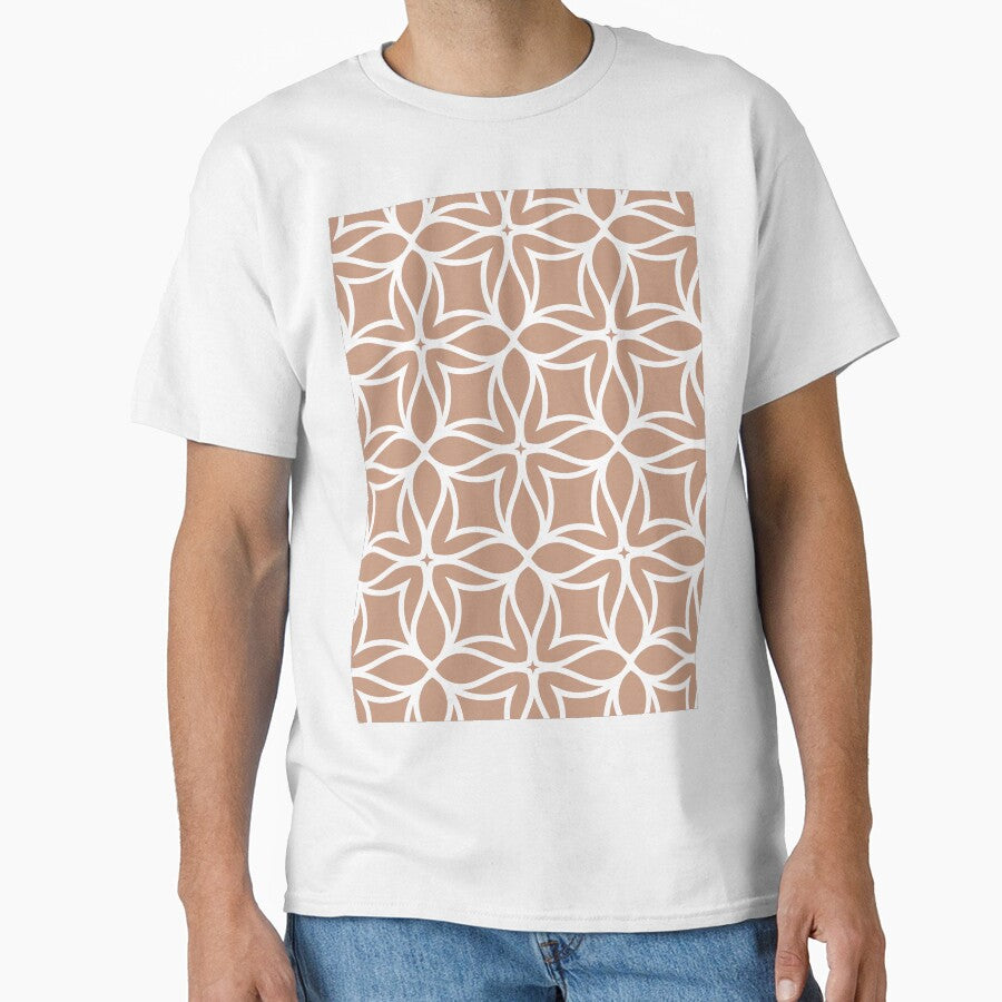 Tan and White Line Art Flower Petal Pattern Pairs DE 2022 Popular Color Chinook Salmon DET456 by ColorOfTheYears