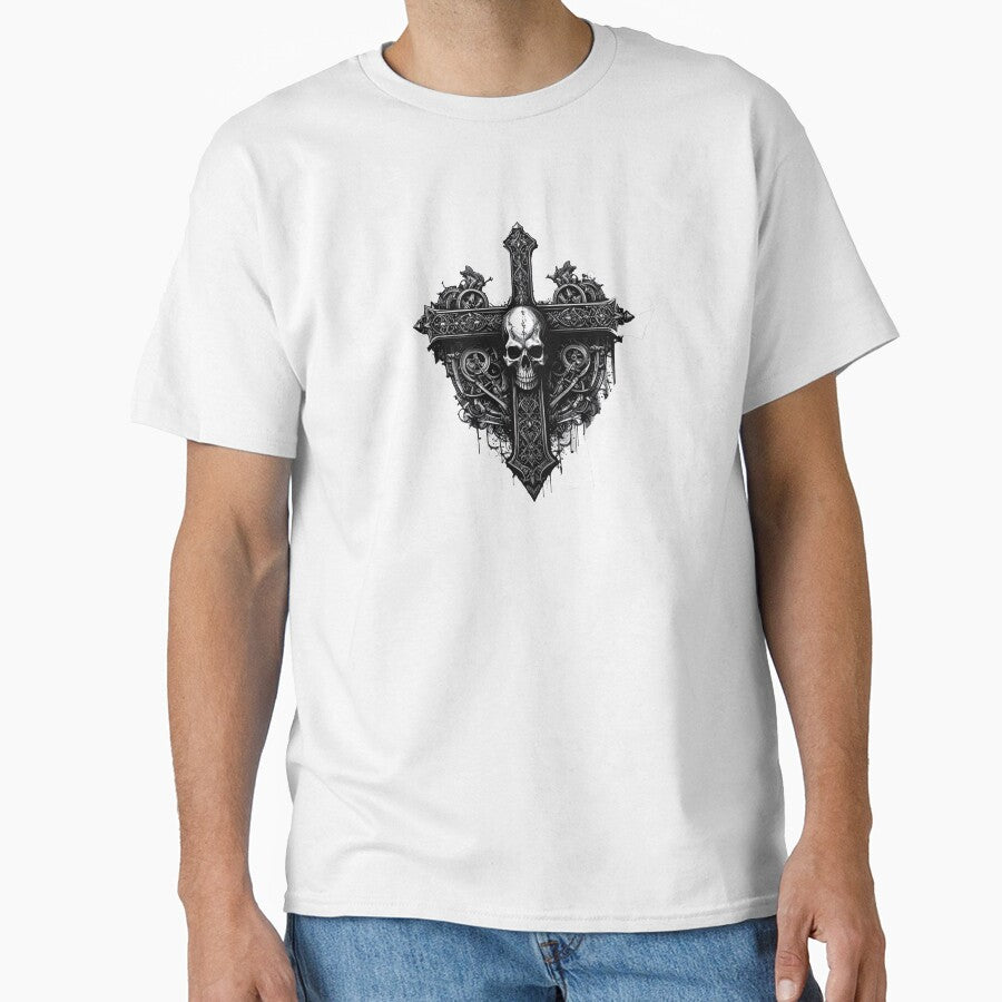 Gothic Skull Cross TEE Shirt by Shorfin