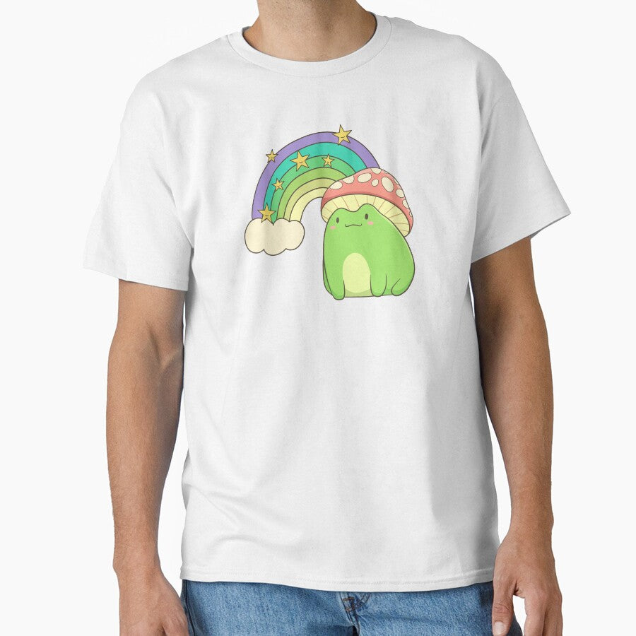 Cottagecore Frog With Rainbow, Toadstool Mushroom Hat by Delightfully Cynical