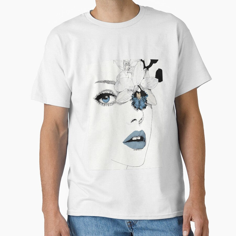 Indigo Orchid Muse | Modern Minimalist Line Art with Blue Lips by FlowNestStudio