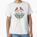 Spring robins and wildflowers on pale blue by Jennifer Ladd