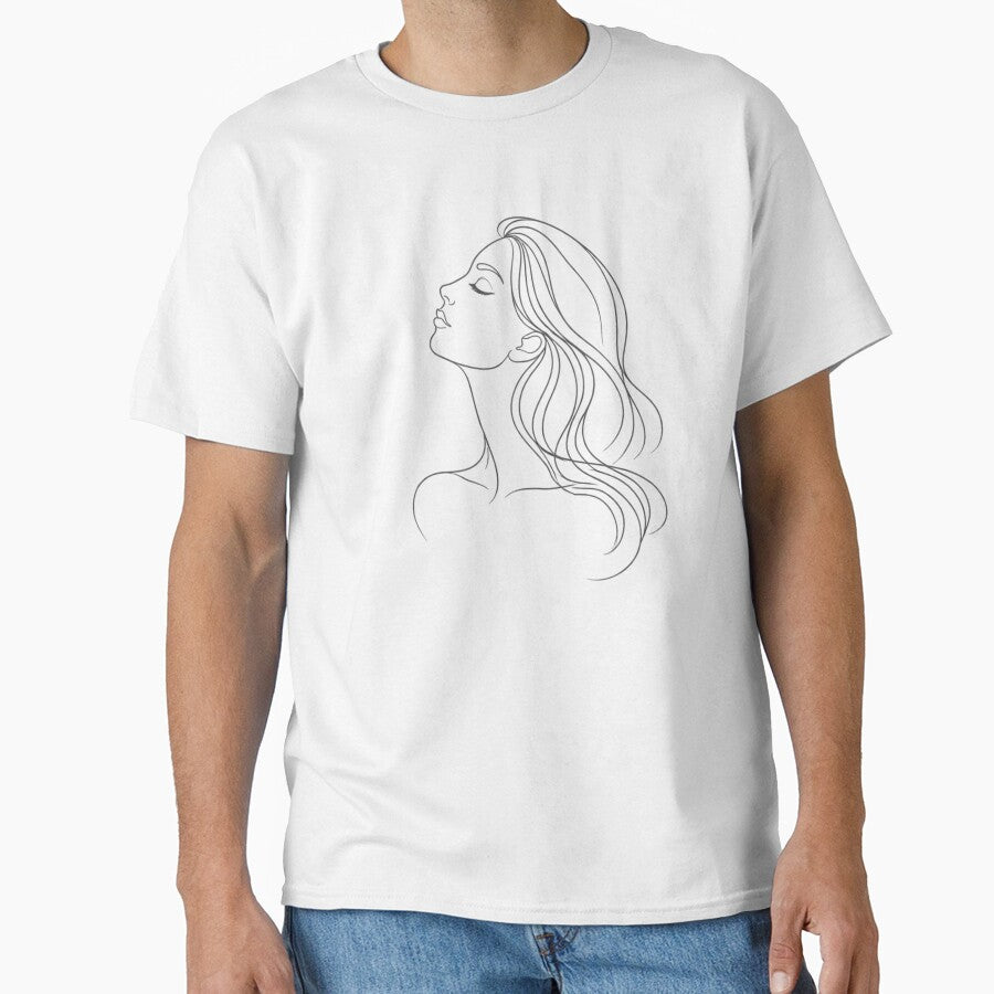 Minimalist Woman Line Art Portrait – Soft Girl Beauty Aesthetic Illustration by SirensSageStone