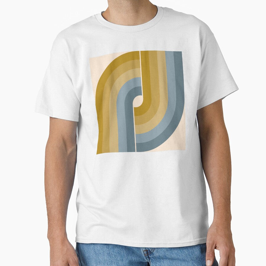 Geometric Retro Vintage Style - Mustard Gold and Dusty Blue by JMgraphic Unisex , , , Long Sleeve Tee