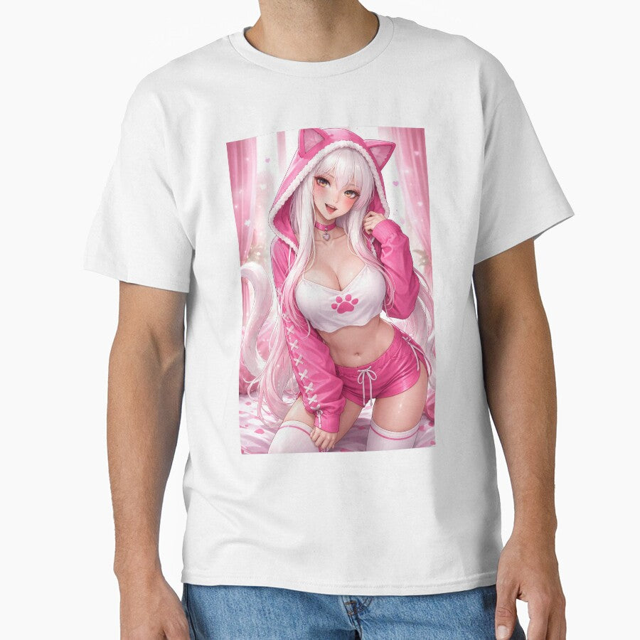Cute Pink Catgirl Anime Hoodie by AnimDream