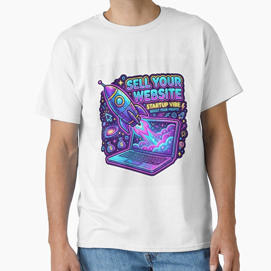 Sell Your Website - Rocket Launching Laptop Startup Sticker Design by WowDezign