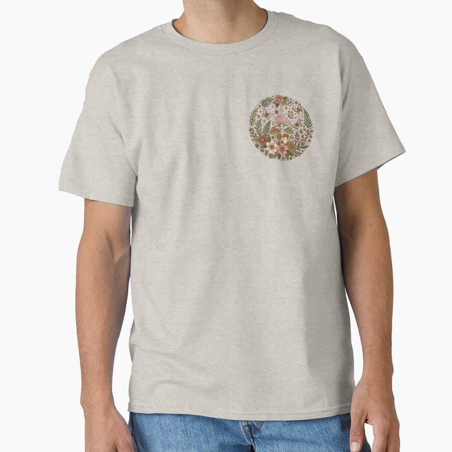 Whimsical Mushroom Garden T-Shirt | Cottagecore Floral Forest Design by Figurimania