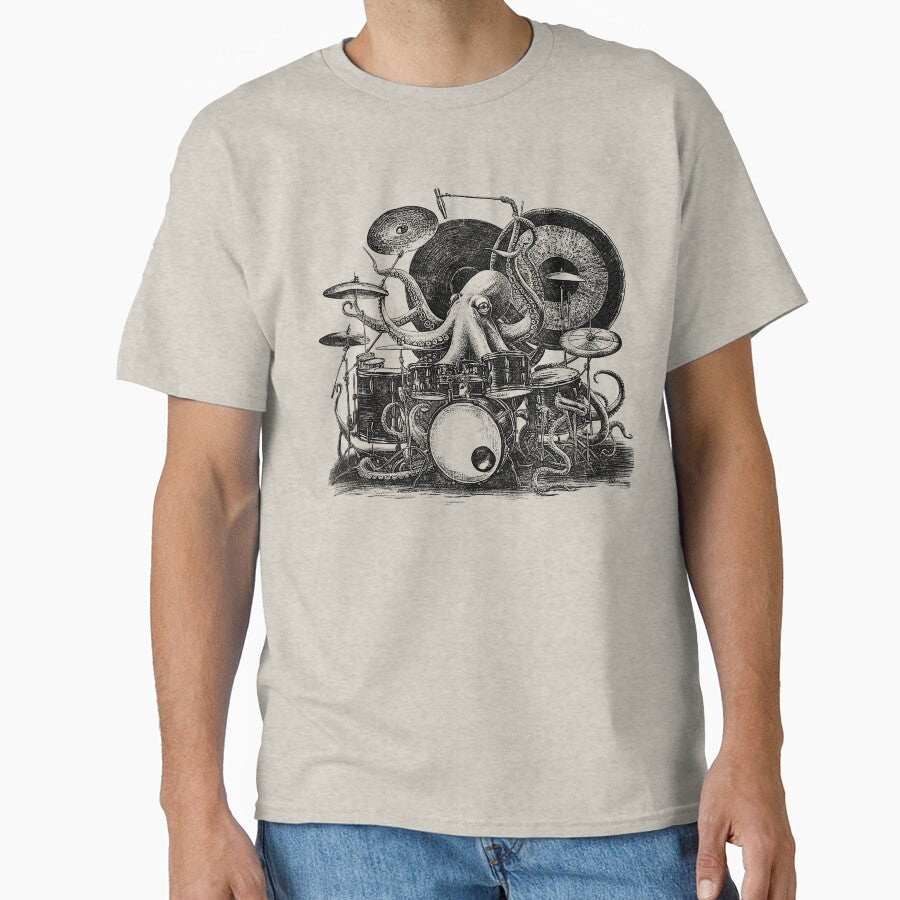 Octopus Playing Drums Funny Rock Musician by RetroVoyages