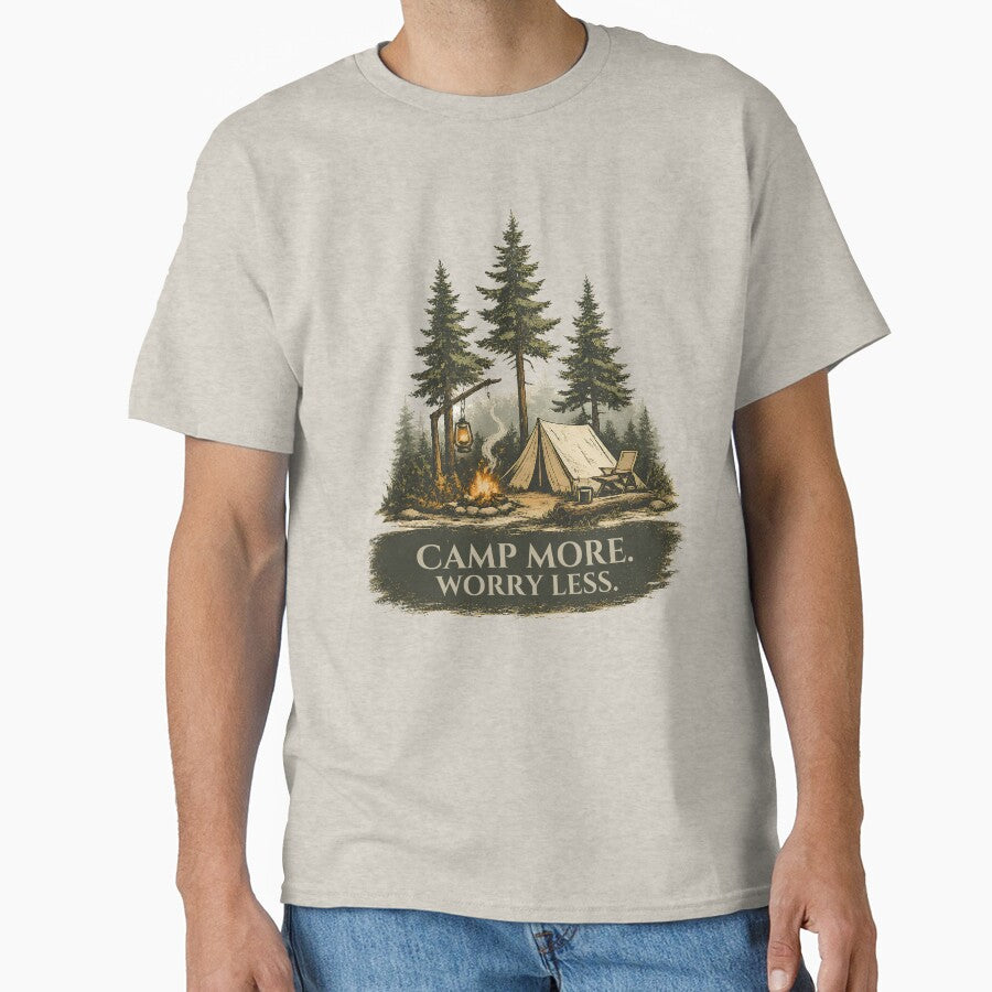 Camp More Worry Less Camping Shirt | Vintage Camping Illustration by Bound for Wonder