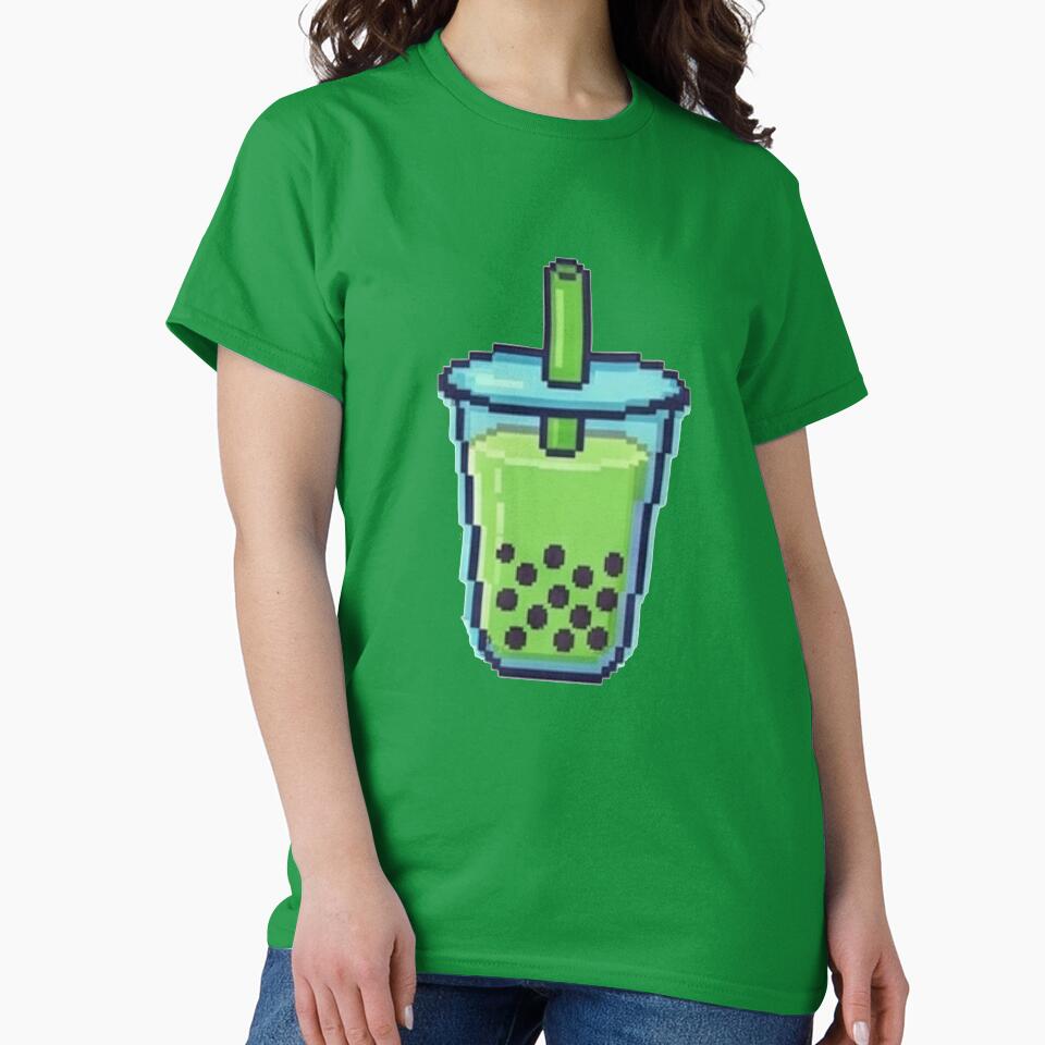 Cute Green Matcha Boba Pixel Art Bubble Tea by Rehnair