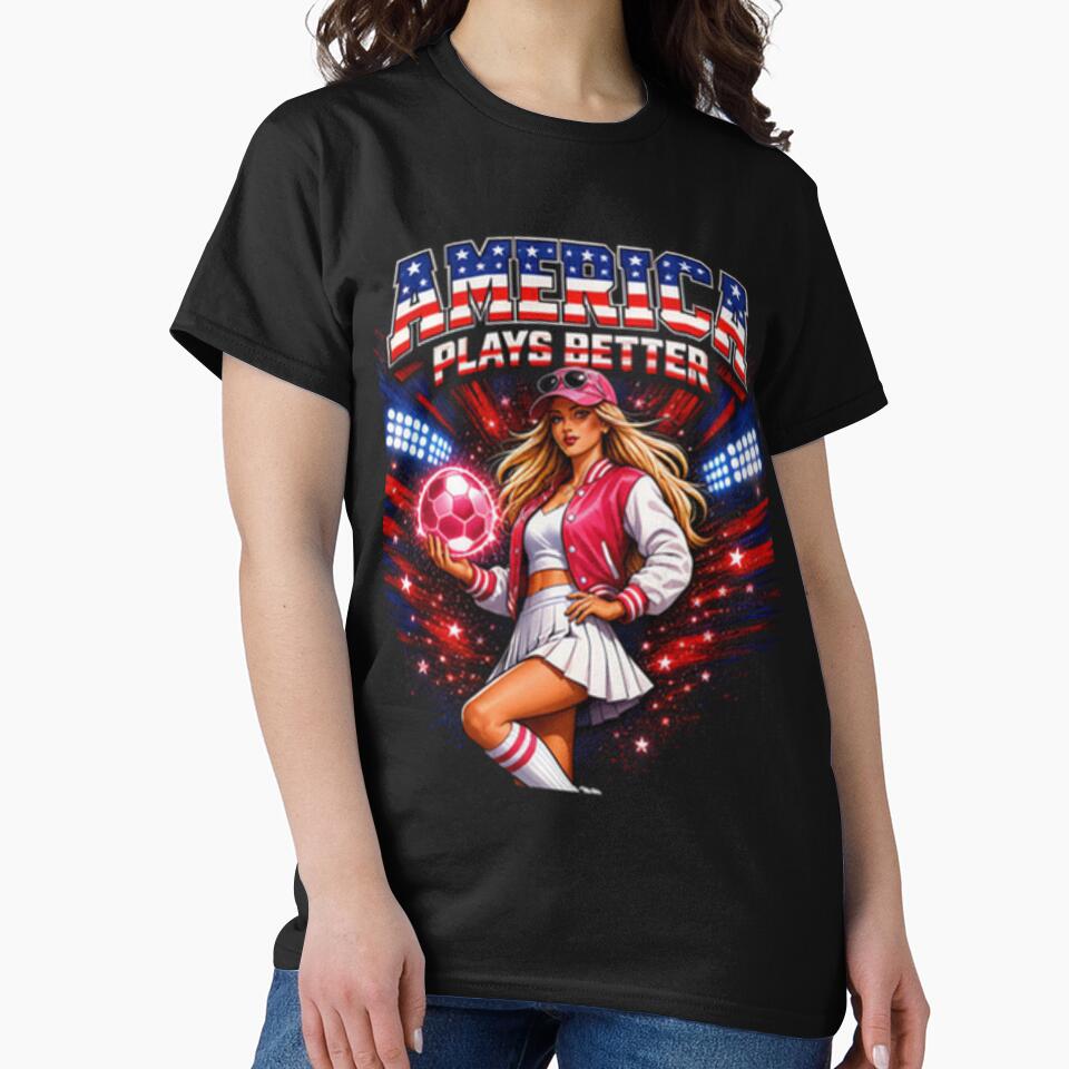 America Plays Better Soccer Shirt | Patriotic Sports Girl Aesthetic by Prime legend Unisex , , , Long Sleeve Tee