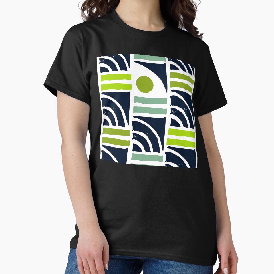 Mid-Century Modern in Mint Green Geometric Pattern by DEC02 Unisex , , , Long Sleeve Tee