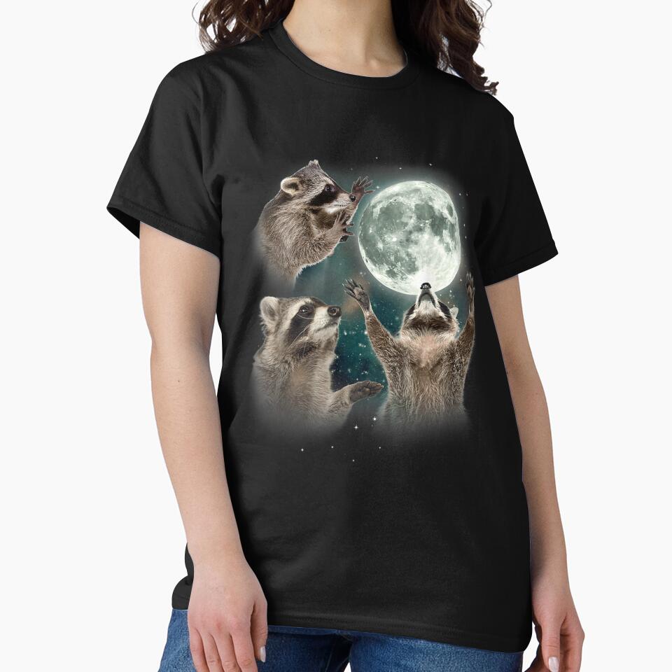 Three Racoons Howling Funny T-Shirt For Raccoon Lovers, The Moon Raccoon Gift by Julie-wl