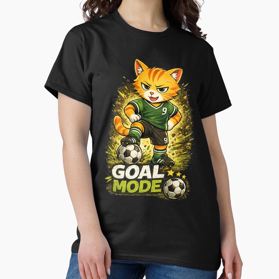 MISO | Goal Mode Funny Soccer Cat & Sticker Design by Meow-Attitude Unisex , , , Long Sleeve Tee