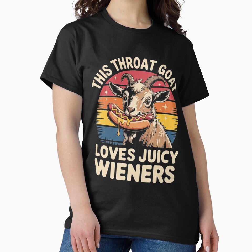 Funny Retro Goat Design with Hot Dog – Throat Goat Juicy Wieners Humor by love3617