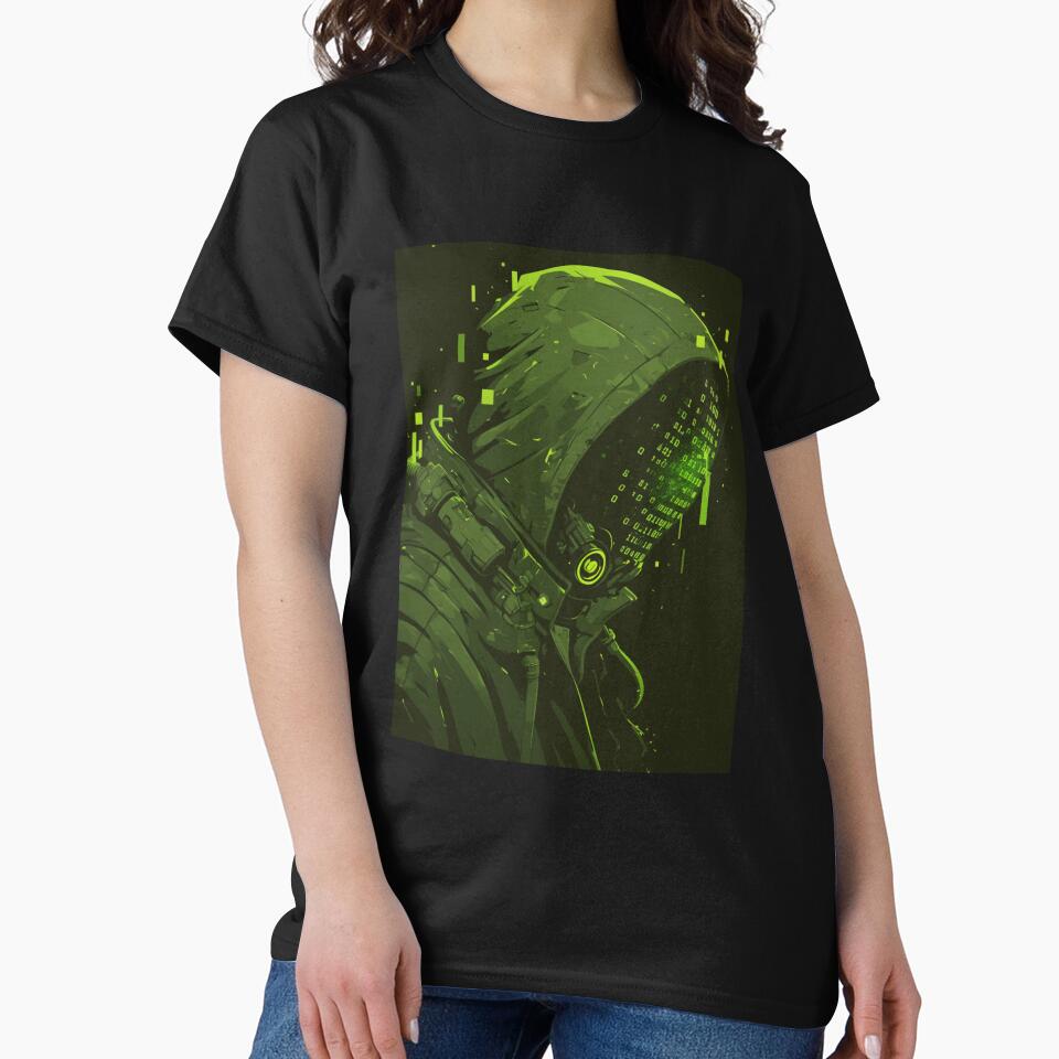Futuristic Cyberpunk Hacker Hooded Cyborg Matrix Code by VectorForge