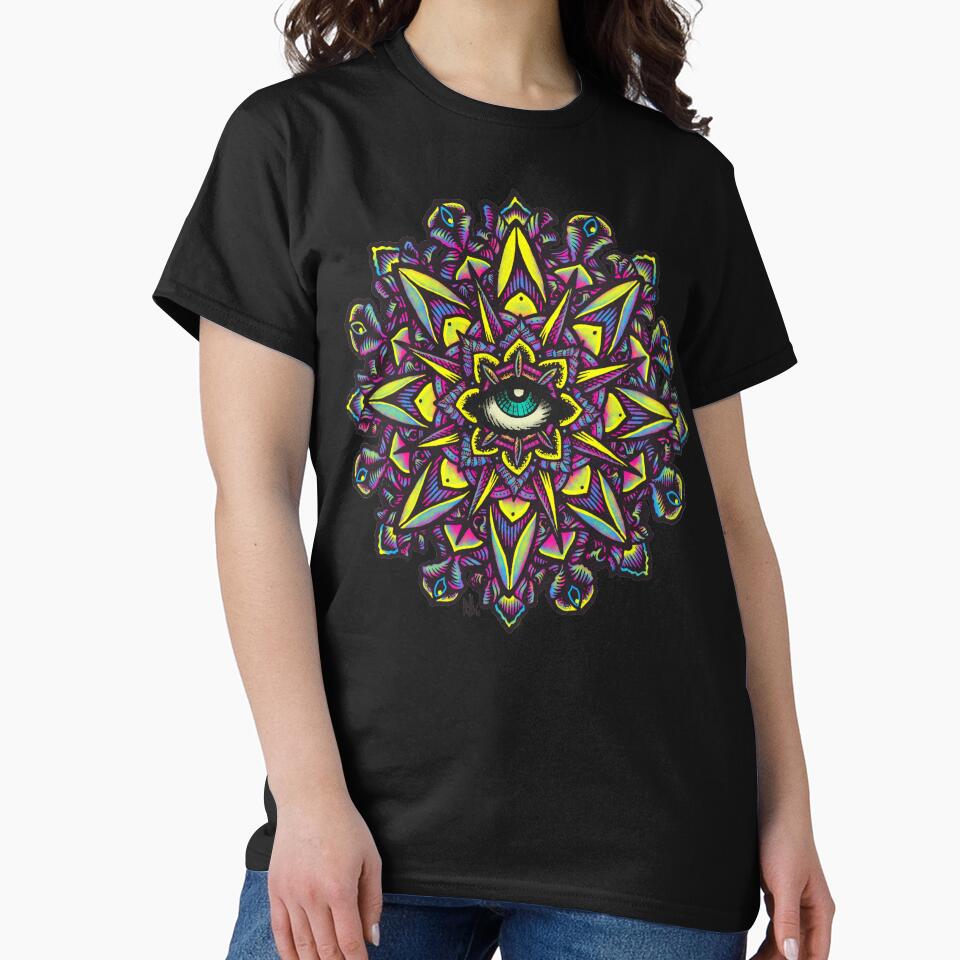 Dharma Wheel Neon Mandala Eye by Roberto Jaras Lira