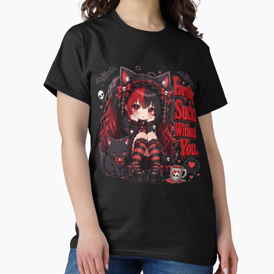 Cute Gothic Anime Girl Everything Sucks by Revyra Design