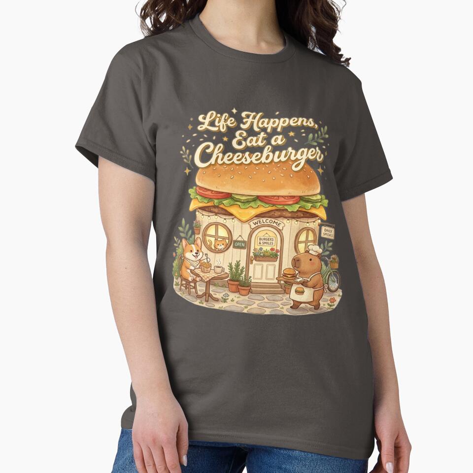 Life Happens, Eat a Cheeseburger | Cute Tiny Cheeseburger Café | National Cheeseburger Day Sticker by CreativeNest Prints