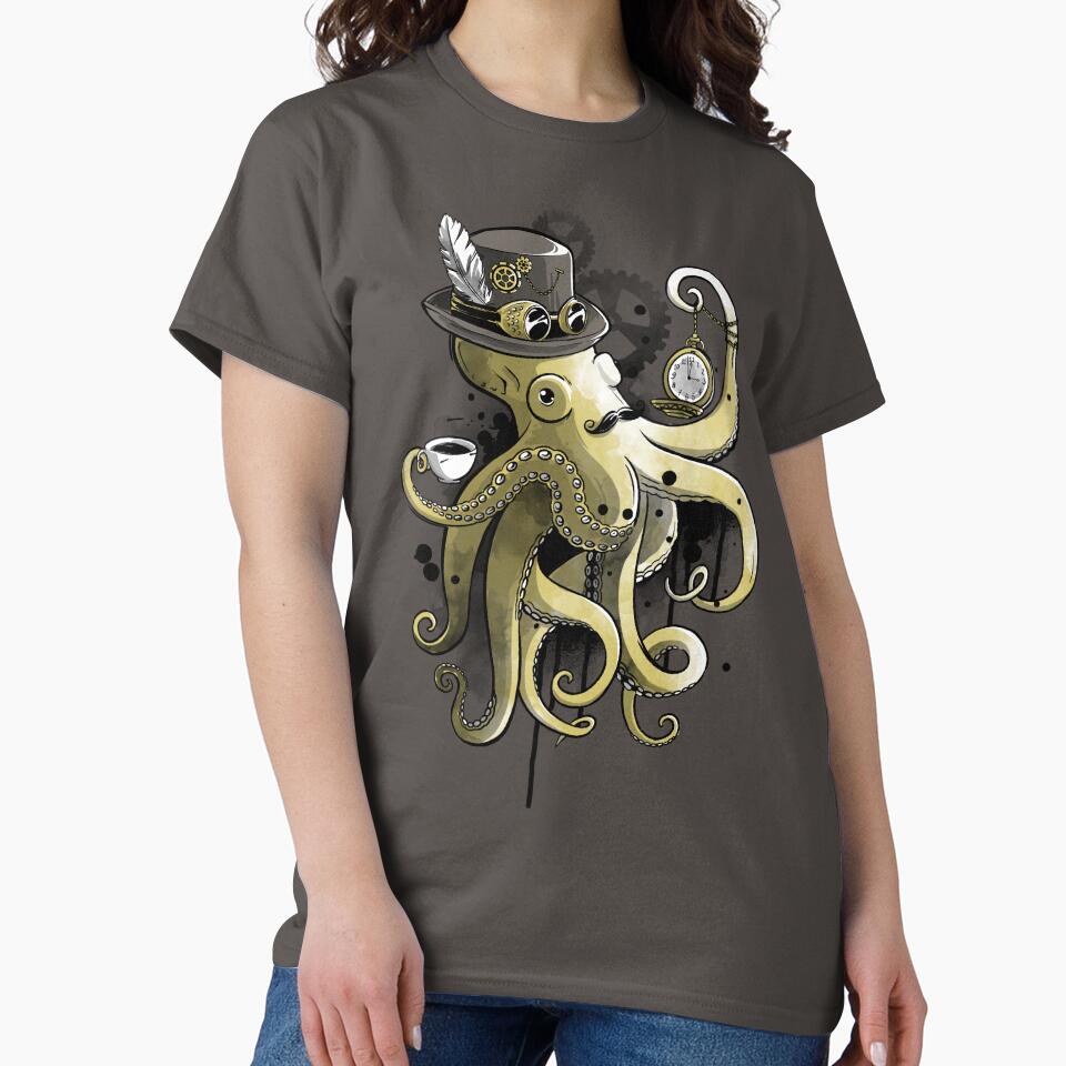 Steampunk octopus gold watercolor by NemiMakeit