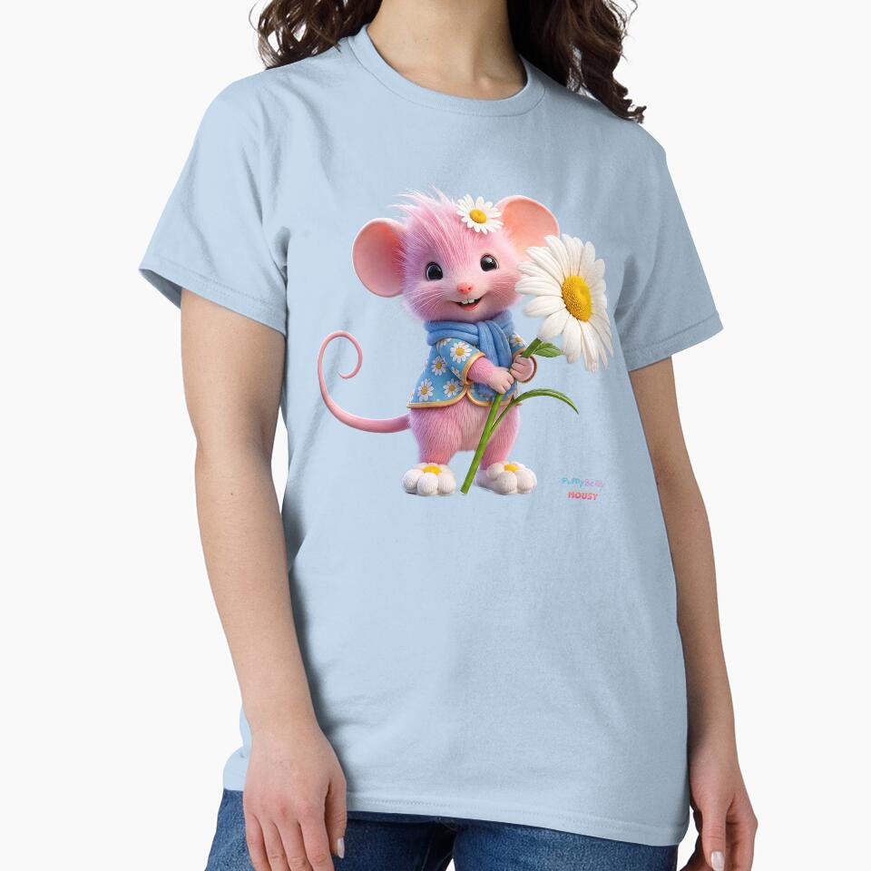 Cute Pink Mouse Holding a BIG Daisy Flower by PuppyBerry