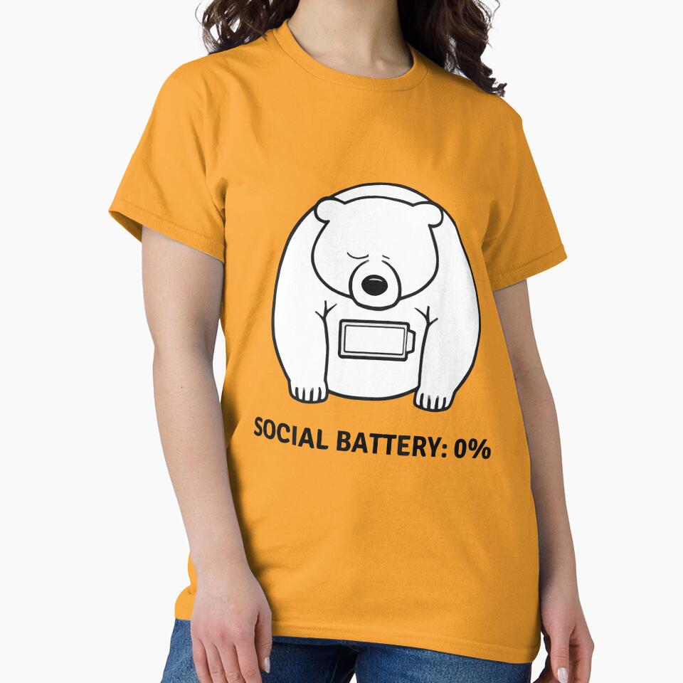 Social Battery 0% Bear Design  – Funny Introvert Minimalist One-Color Design for Tired Introverts & Low-Energy Humor Gifts by AbderraimArt