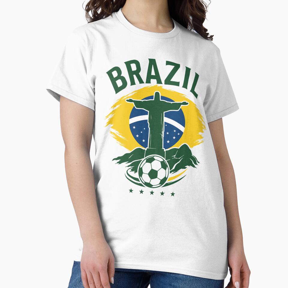 Brazil Team Soccer with Christ the Redeemer | Brazilian Futbol by pixiedustpaint Unisex , , , Long Sleeve Tee