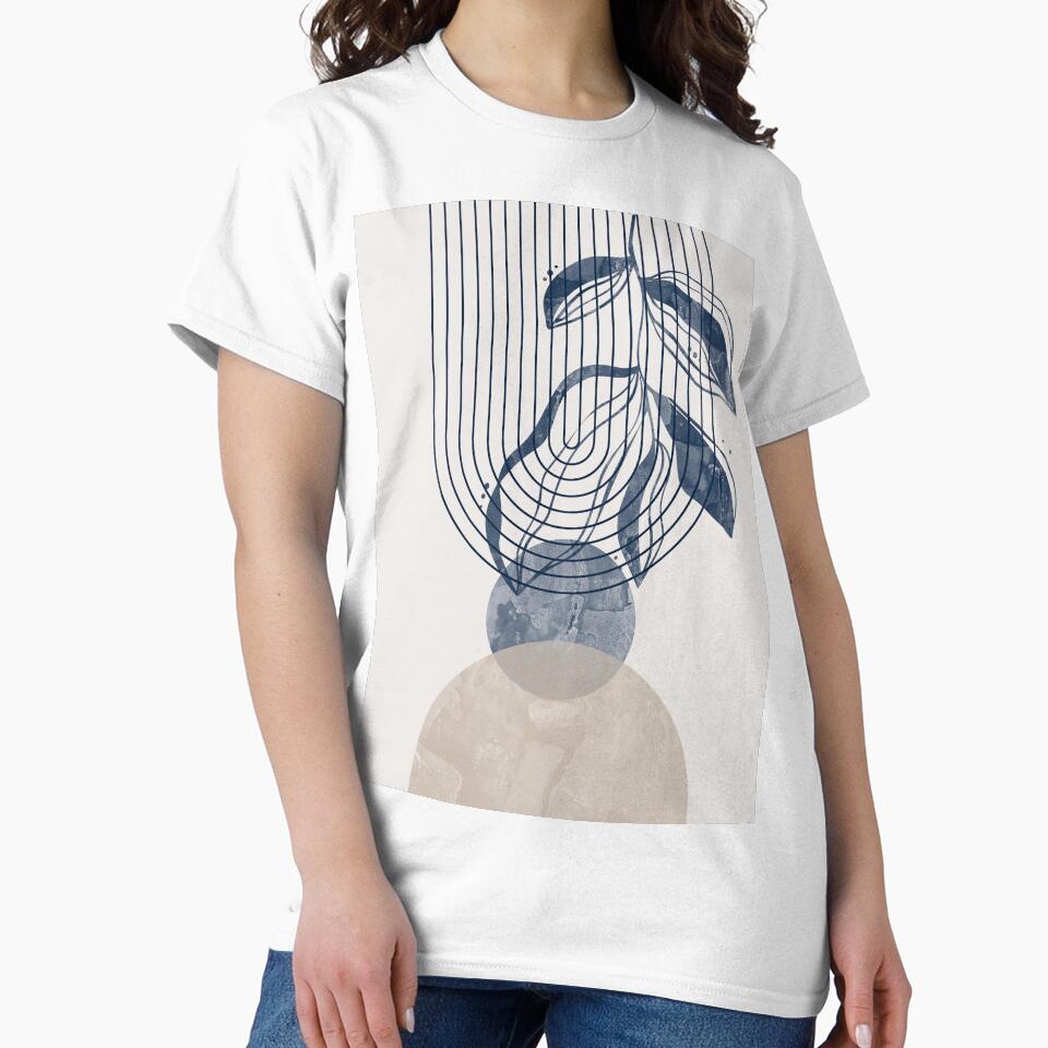 Mid-century modern botanical, lines and shapes in blue and beige C by ArticraftShop