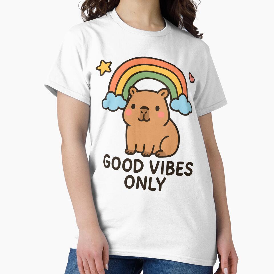 Good Vibes Only Cute Capybara Rainbow by Mikeb233