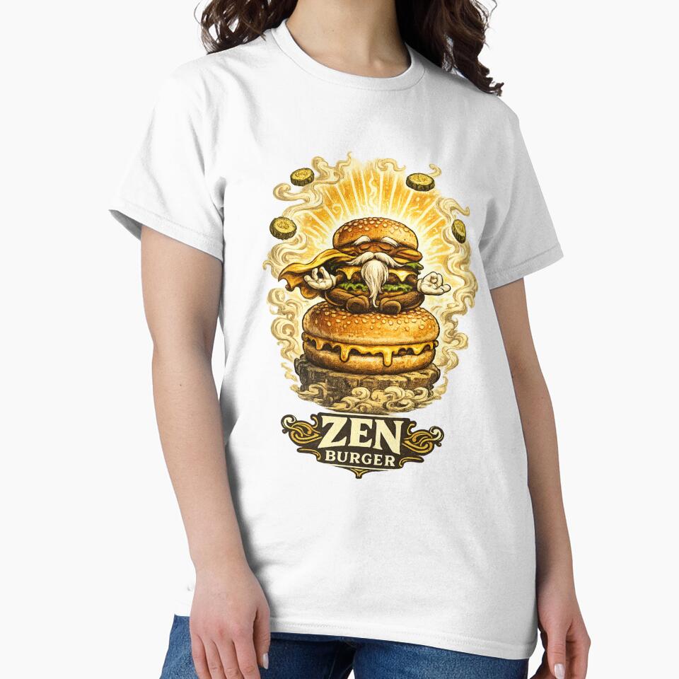 Zen Burger Funny Meditating Cheeseburger Vintage Food Graphic by irfanshikh