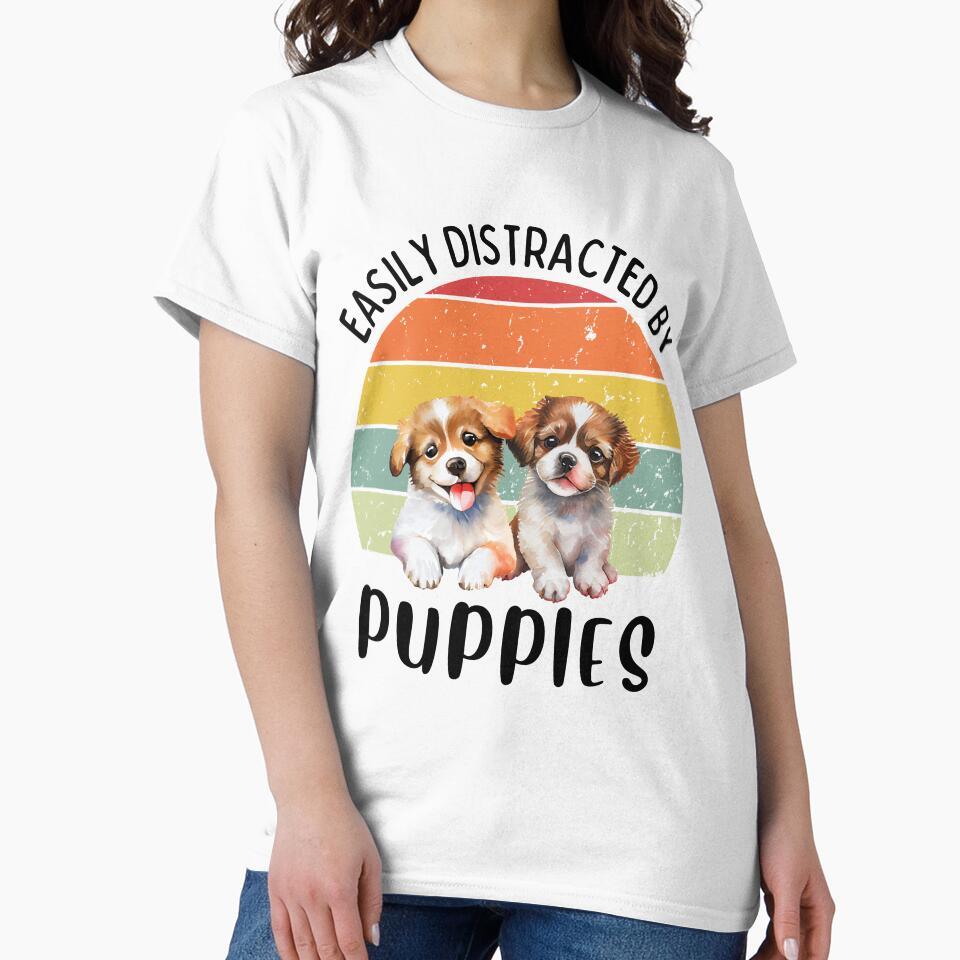 Easily distracted by puppies Retro sunset design - black text by 29Bumblebee