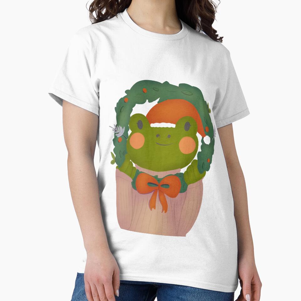 Winter christmas frog with a wreath and santa hat by jadefujiwara