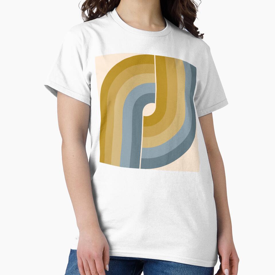 Geometric Retro Vintage Style - Mustard Gold and Dusty Blue by JMgraphic Unisex , , , Long Sleeve Tee