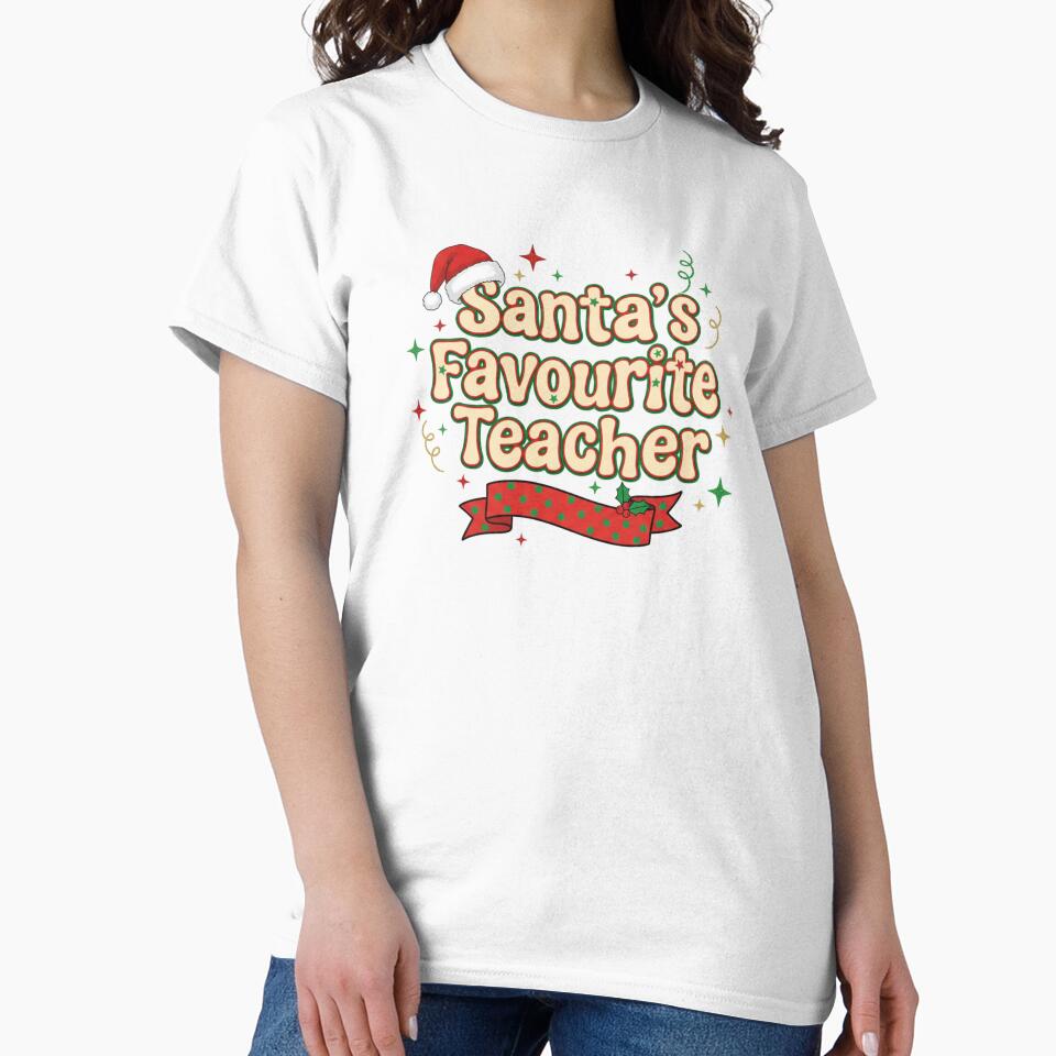 Santas Favourite Teacher Christmas Art - Retro Holiday Typography - Festive Educator Gift by JLMWorks