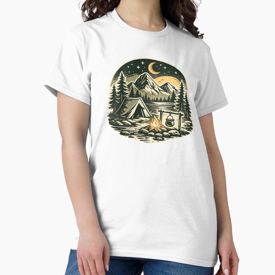 Vintage Camping Mountain Night Scene by Corvoria