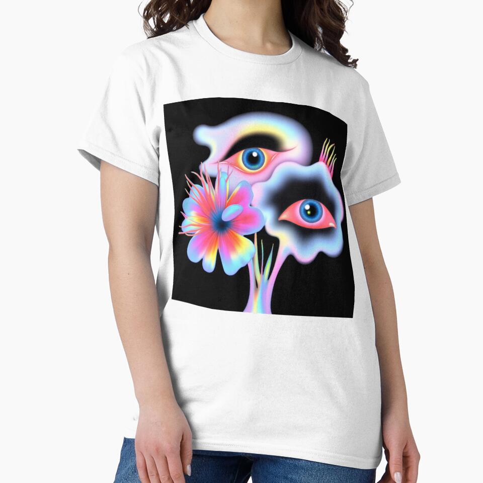 Psychedelic glowing flowers with eyes by Mike Kiev art