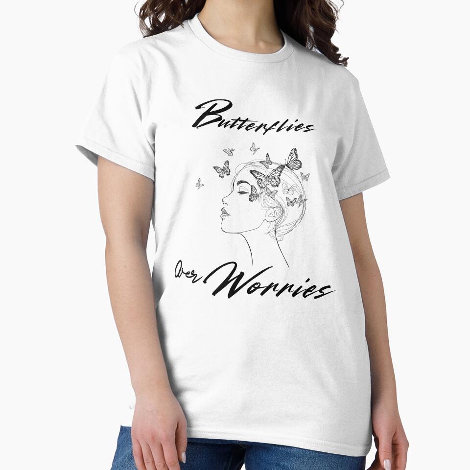 Butterflies Over Worries Minimalist Line Portrait Art by Tgrudzin Design
