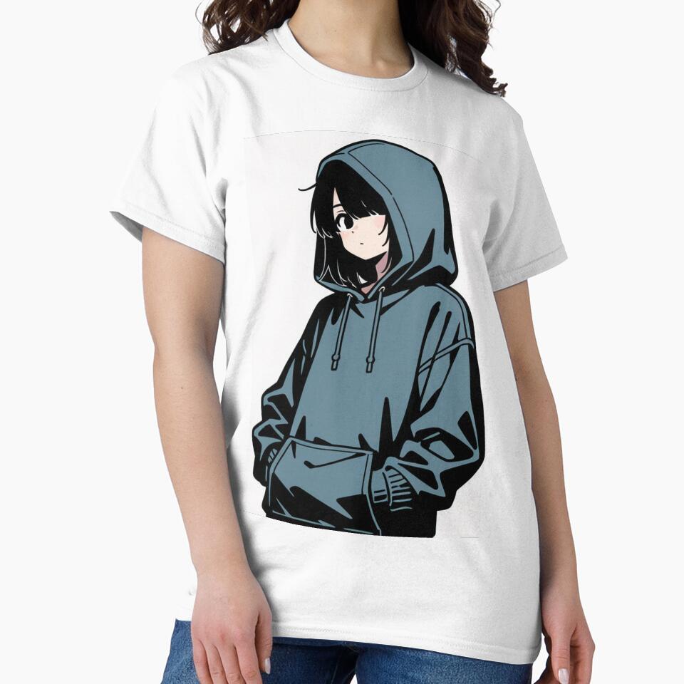 Fashion - Man in Blue Hood Up Streetwear Anime Variant 2 by AnimeShin Unisex , , , Long Sleeve Tee