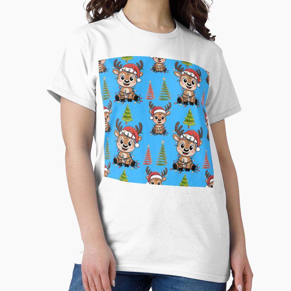 Whimsical Reindeer and Festive Trees Holiday Print by Grang Art Artistic Designs