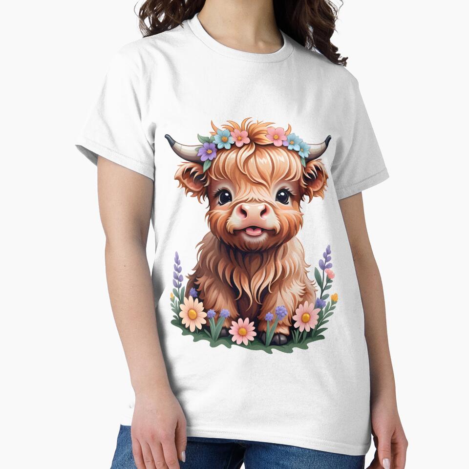 Cute Floral Highland Cow by PrettyfulStuff