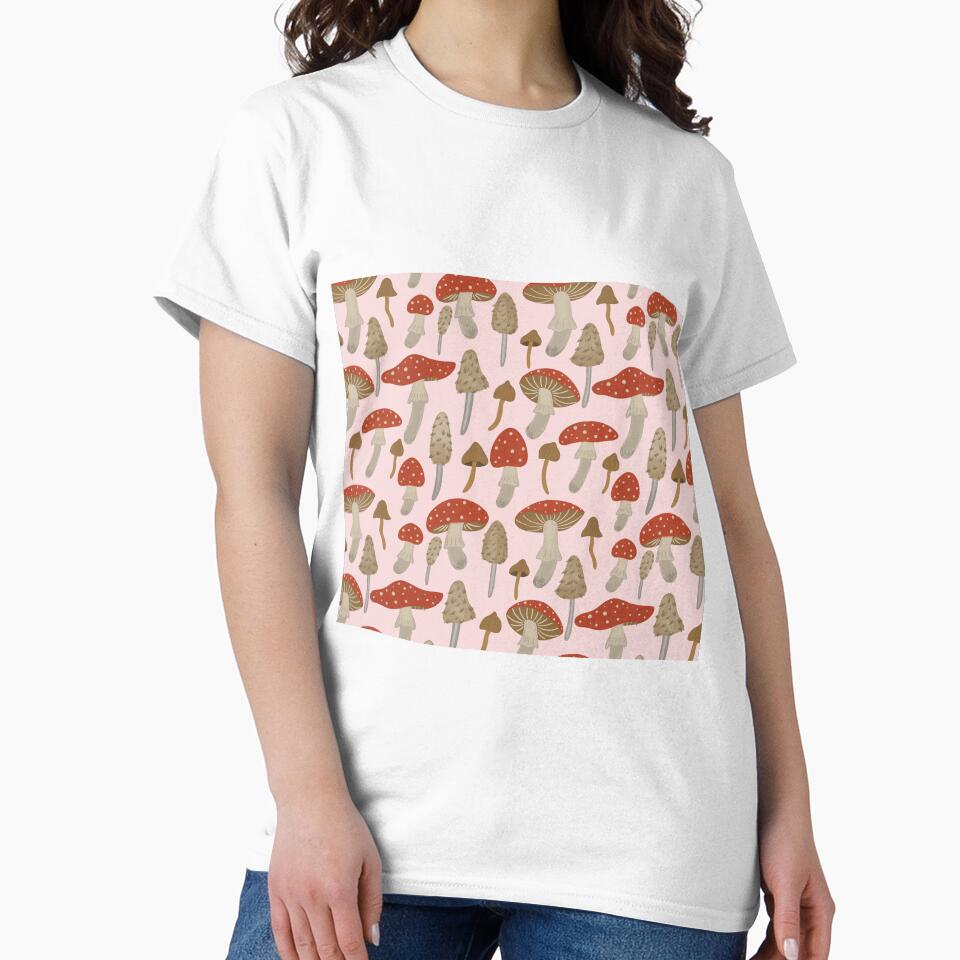 Cottagecore Mushroom Pattern Toadstool Forest Pink Red by funnytshirtemp