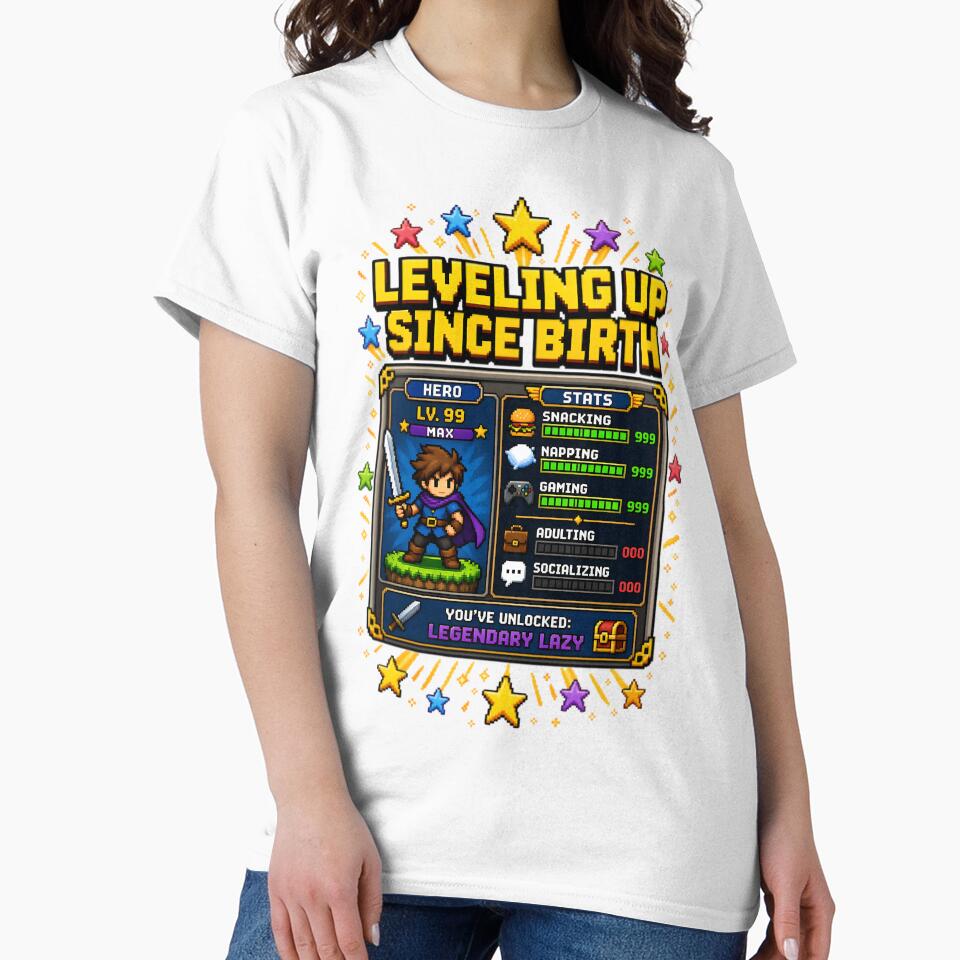 Leveling Up Since Birth RPG Stats Pixel Art by RetroPixel Apparel