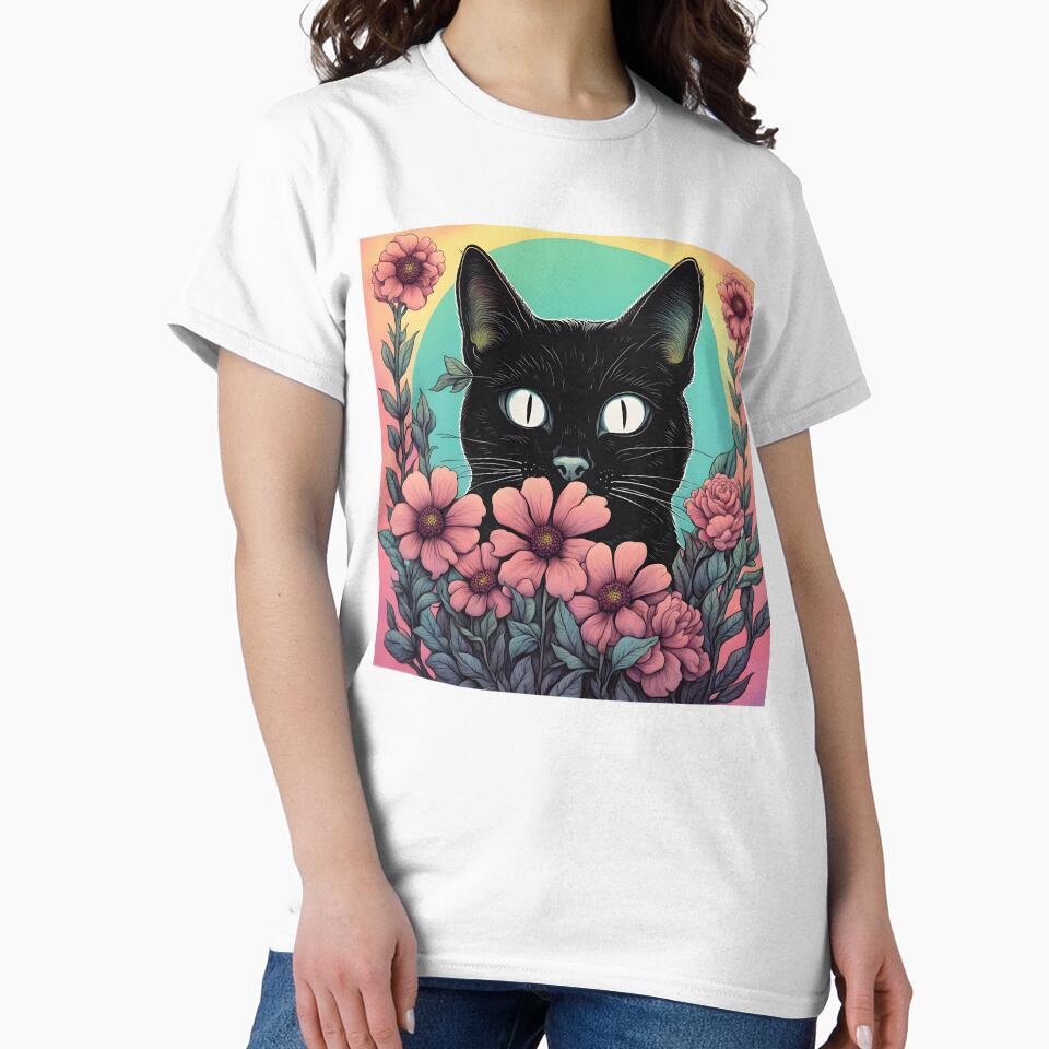 Weird Colorful Black Cat and Flowers by Catophile